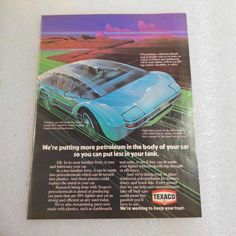 Vintage 1979 Texaco Print Ad Petroleum Gas Oil Concept Car Art 8x10.5